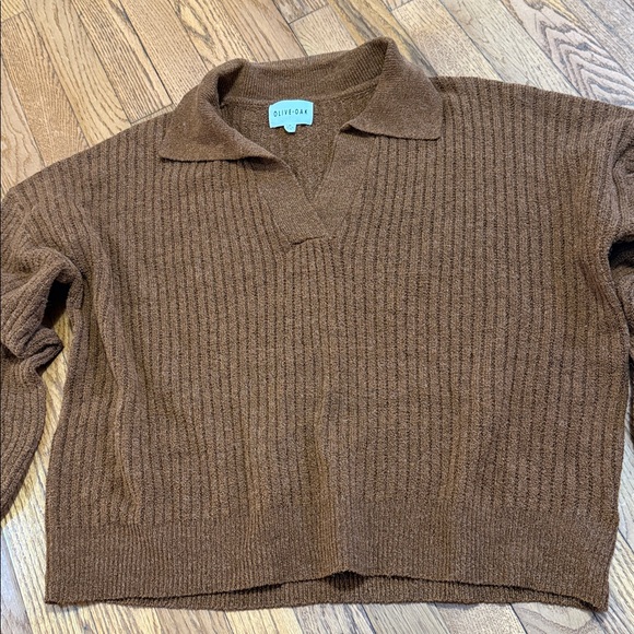 Olive & Oak Chestnut Brown Ribbed Collared Knit - Picture 5 of 7